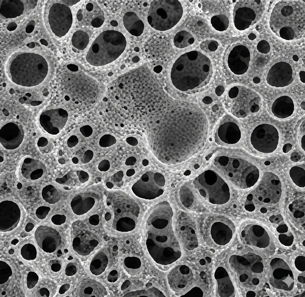 SEM microscopy porous honeycomb infrastructure matrix profile